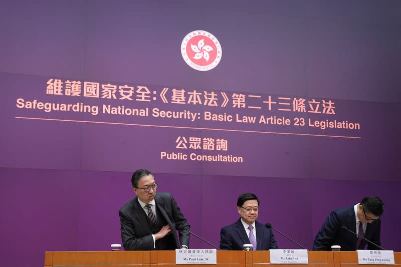 Press conference regarding the legislation of Article 23 national security laws, in Hong Kong