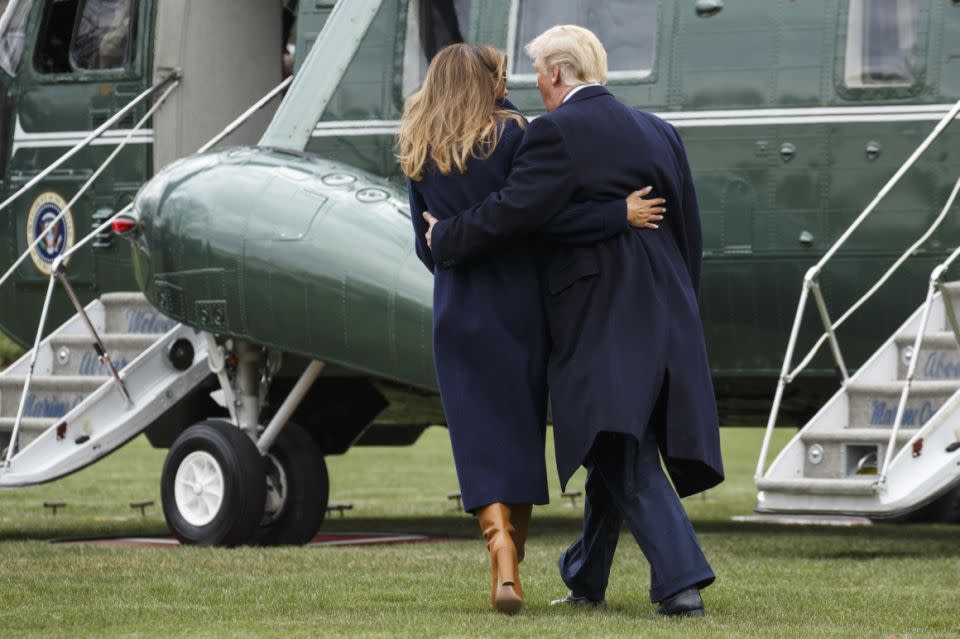 He's not known for his selfless gestures, but the POTUS was seen saving his wife from stumbling. Photo: Getty