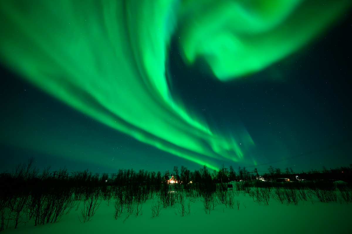 The Aurora Borealis are seen in the sky above Kiruna, Sweden, on 7 March, 2024 (Getty Images)