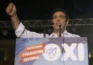 Greek Prime Minister Alexis Tsipras delivers a speech at an anti-austerity rally in Syntagma Square in Athens, Greece, July 3, 2015. REUTERS/Alkis Konstantinidis