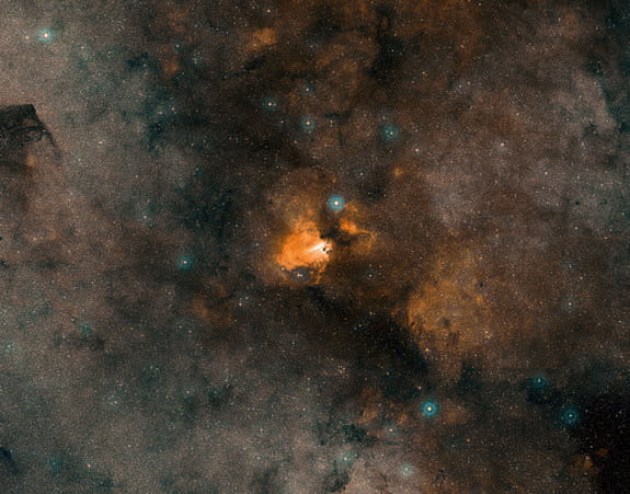 An image of Messier 17 built from exposures from the Digitized Sky Survey 2.