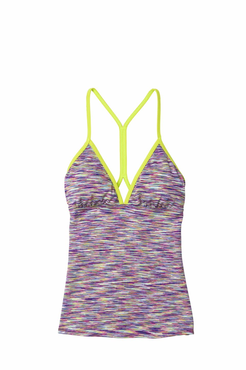 This product image released by Athleta shows a tankini top. Swim separates, including bikini and tankini tops, and brief, bikini and short-style bottoms, were introduced into wide distribution several years ago. They were intended to solve a practical problem when consumers needed a bigger top or bigger bottom, but women have since started using them to make a style statement. (AP Photo/Athleta)