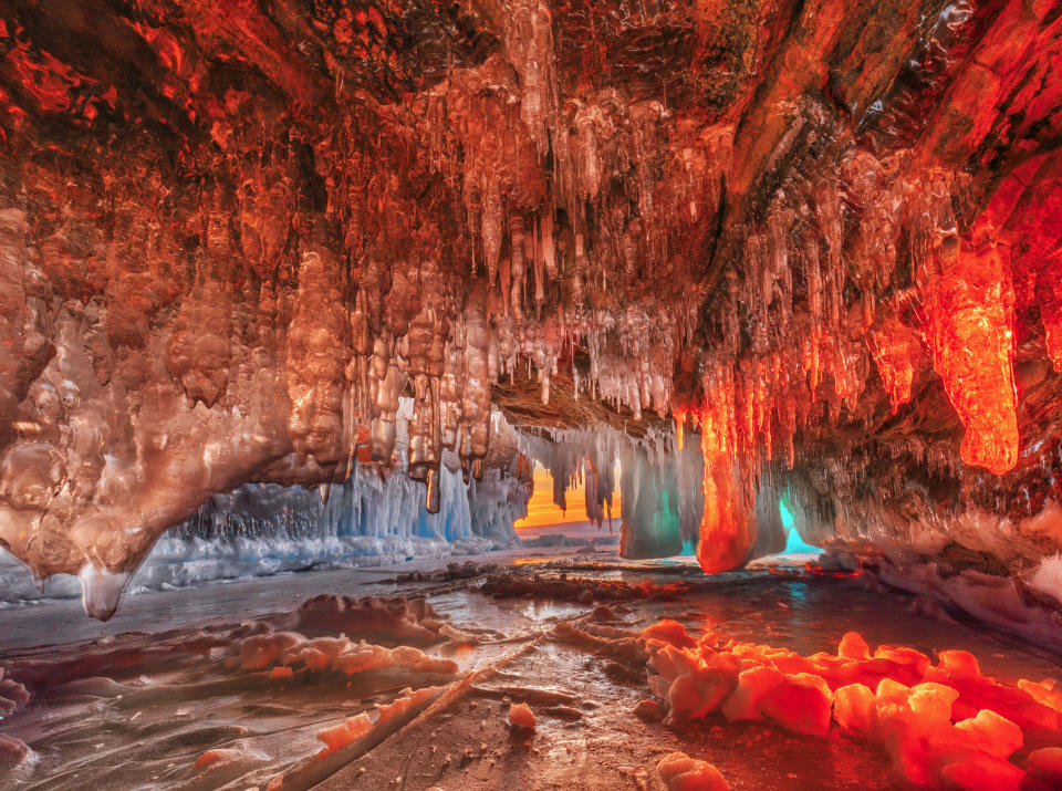 <p>People from all over the world come here to photograph Baikal ice and ice grottos and ice-splashes.(Caters News) </p>