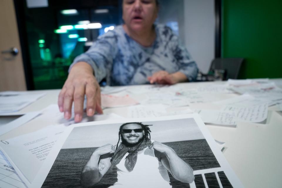 Lorrie Kemp, 58, of Oscoda, talks about her son Armani Kelly on Feb. 1, 2023. Armani Kelly is one of three rappers that have been missing since Jan. 21 when they were supposed to perform at a Detroit club, but the event was canceled.