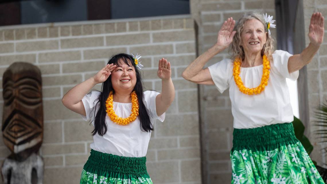 The Owyhee Hula Ohana dancers perform at the Idaho Island Festival at Kleiner Park in Meridian, Saturday, August. 3, 2024.