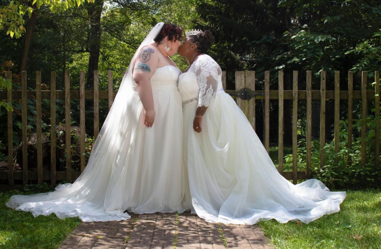 The author (left) with her wife, Jodyann Morgan, on their wedding day. (Photo: <a href="https://www.naturalnerddesigns.com/" target="_blank">Photo by Danielle Lawson, Natural Nerd Designs</a>)
