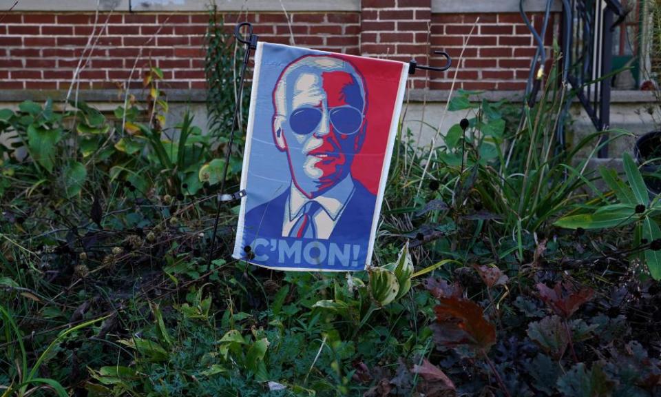 A sign in displayed in a garden of a home in Emmaus, Lehigh county, in the battleground state of Pennsylvania.