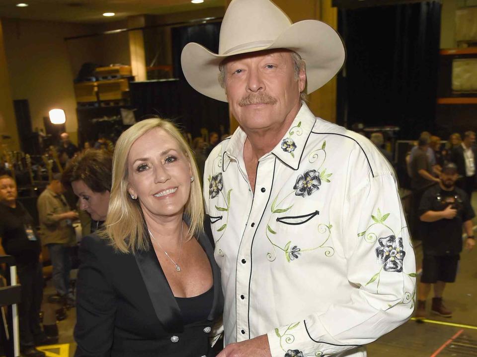 <p>Jason Merritt/ACMA2018/Getty</p> Denise Jackson and Alan Jackson attend the 53rd Academy of Country Music Awards in April 2018 in Las Vegas, Nevada.