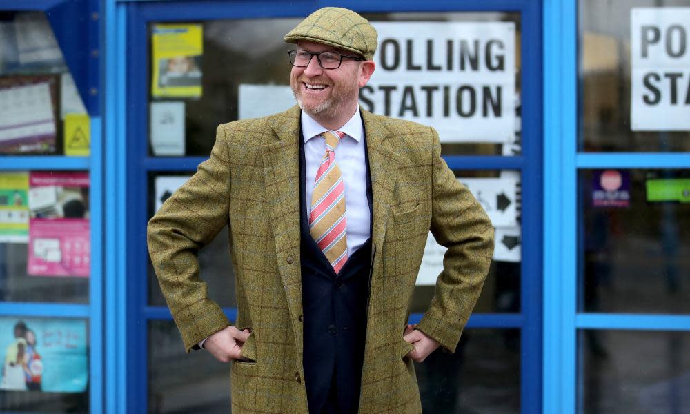 Paul Nuttall leaves the polling station after voting in the Stoke Central by-election