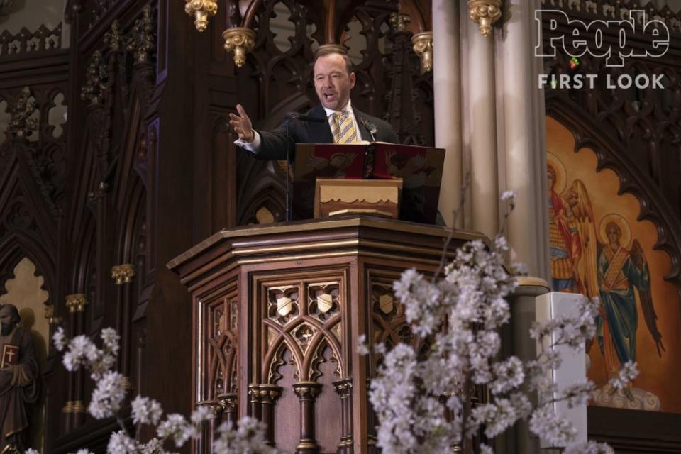 Donnie Walhberg, who plays Jamie's older brother Danny, speaking at the church | Patrick Harbron/CBS