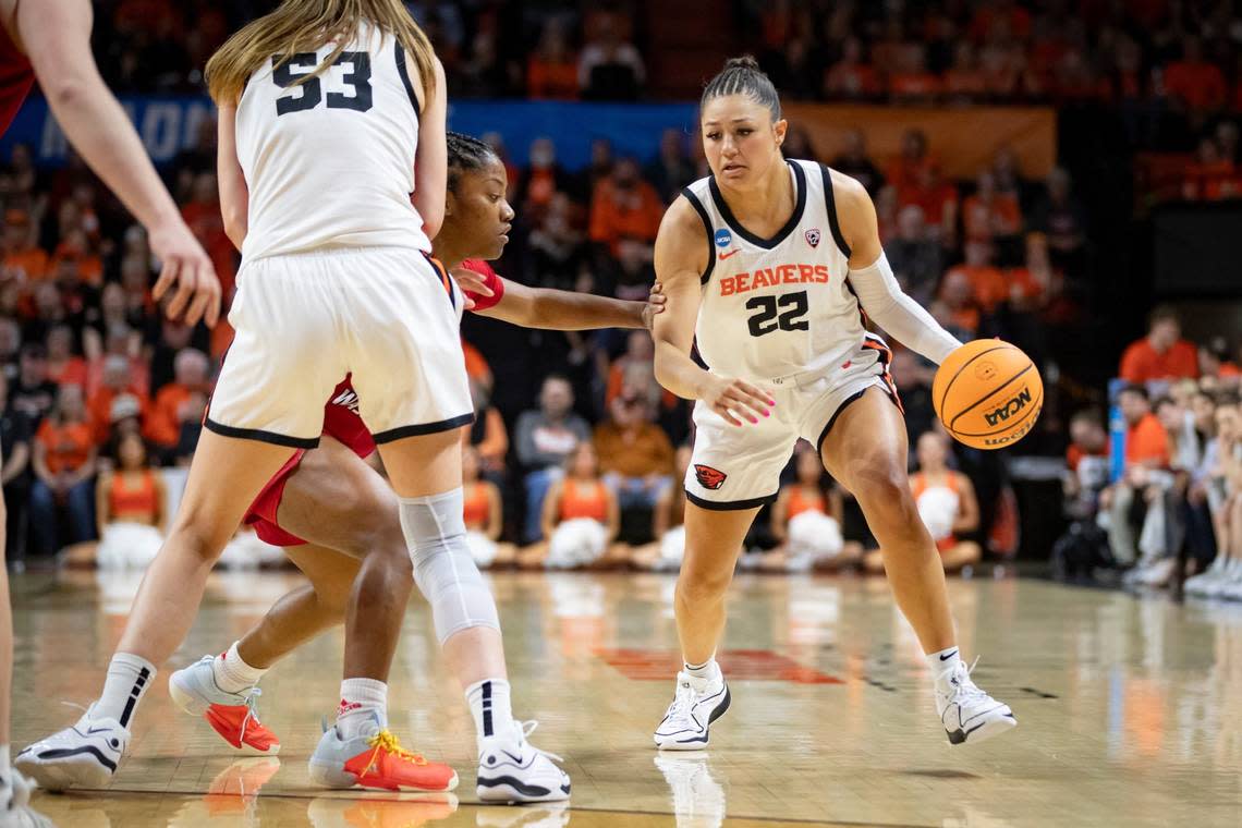 Talia von Oelhoffen helped lead Oregon State to the NCAA Tournament Elite Eight in 2023-24 before entering the transfer portal.