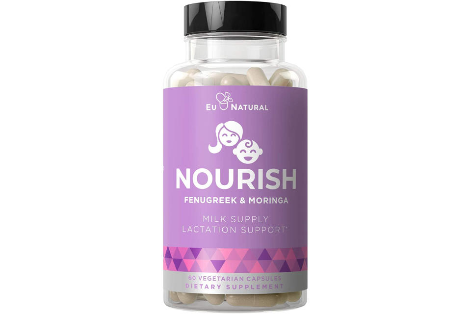 Nourish Lactation Support Breastfeeding Vitamins – Nutritious Milk Supply, Colic Gas Relief, Let Down Pills – Fenugreek, Moringa, Goat's Rue – 60 Mini Vegetarian Soft Capsules. (Photo: Amazon SG)