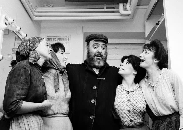 <p>AP Photo</p> (L-R) 'Fiddler on the Roof' cast Maria Karnilova, Tanya Everett, Zero Mostel, Julia Migenes and Joanna Merlin on Sept. 22, 1964