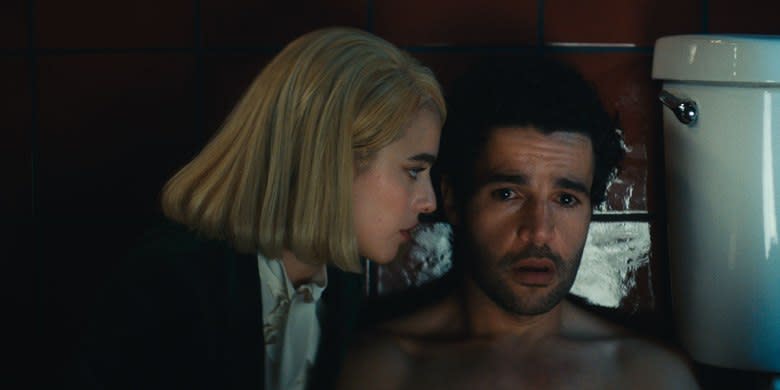 Margaret Qualley and Christopher Abbott in “Sanctuary”