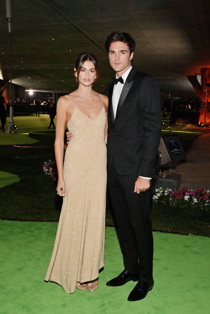 Kaia wore a neutral-toned shimmering floor-length gown and Jacob wore a tuxedo