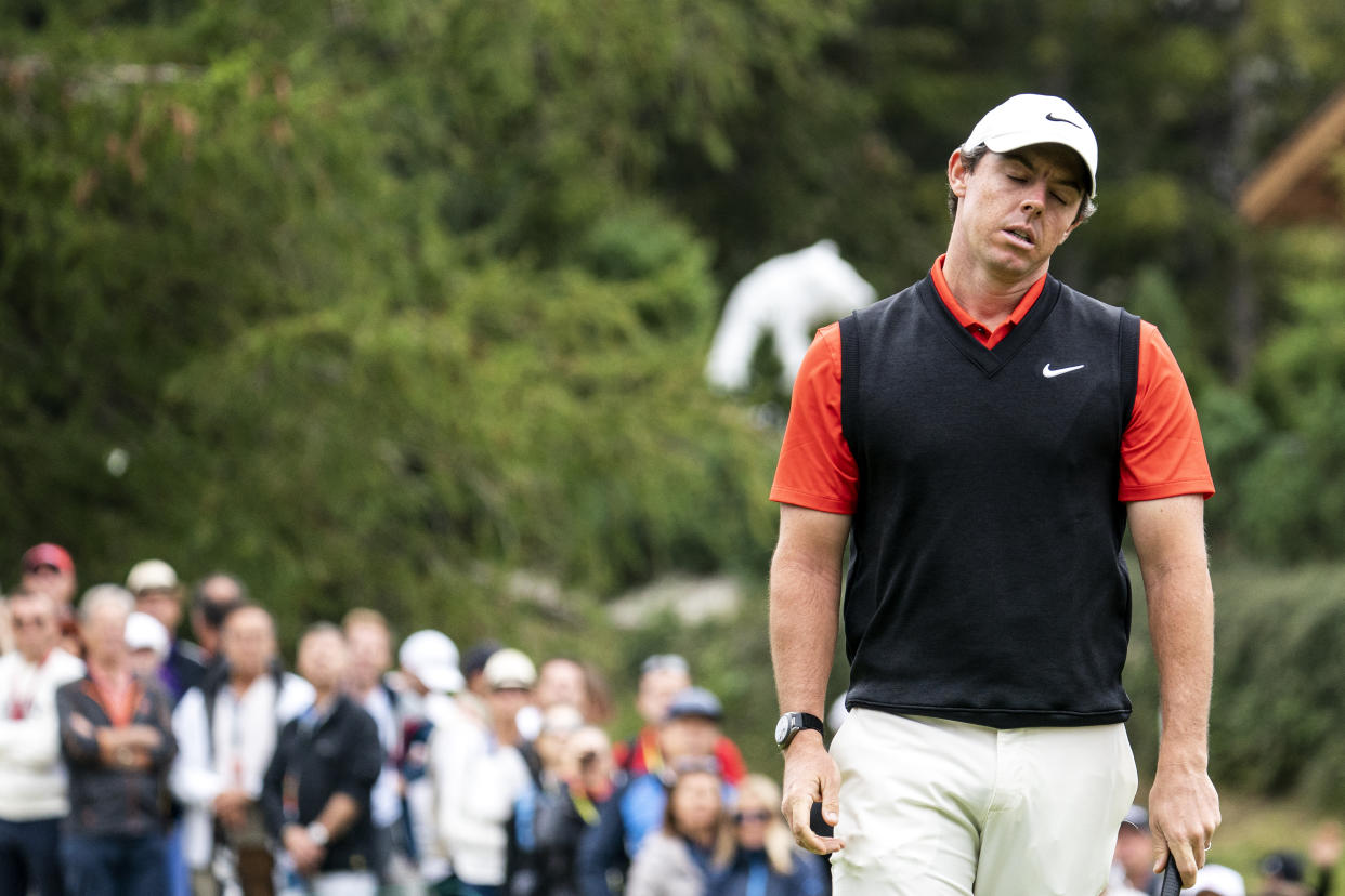 Rory McIlroy of Northern Ireland reacts after a putt during the final round the final round of the European Masters in Crans-Montana, Switzerland on Sunday.