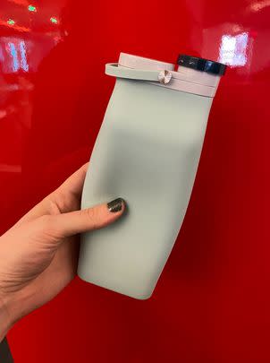 A collapsible silicone water bottle