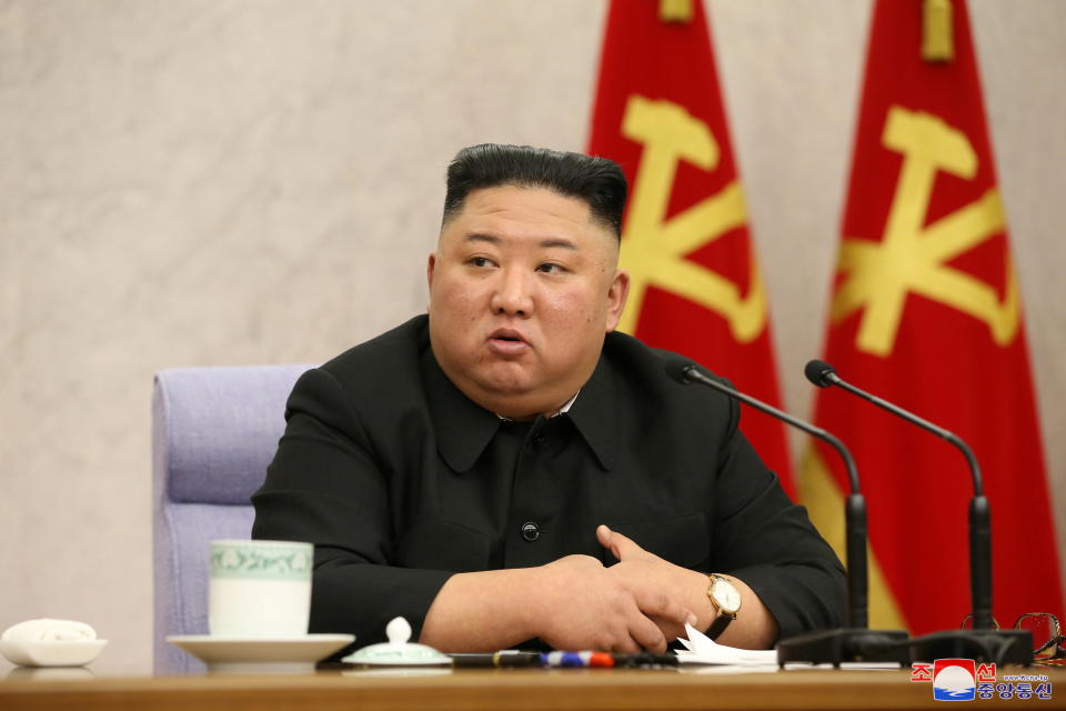 North Korean leader Kim Jong Un attends a plenary meeting of the Workers' Party central committee in Pyongyang, North Korea in this photo supplied by North Korea's Central News Agency (KCNA) on February 10, 2021. (KCNA via Reuters)