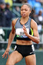 Allyson Felix competes in the women's 100 meter dash semi-final during Day Two of the 2012 U.S. Olympic Track & Field Team Trials at Hayward Field on June 23, 2012 in Eugene, Oregon. (Photo by Andy Lyons/Getty Images)