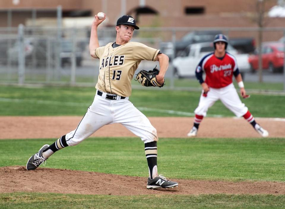 Enoch pitcher Tanner Shears during the Modesto Metro Conference game with Beyer at Enoch High School in Modesto, Calif., on Wednesday, April 5, 2017.