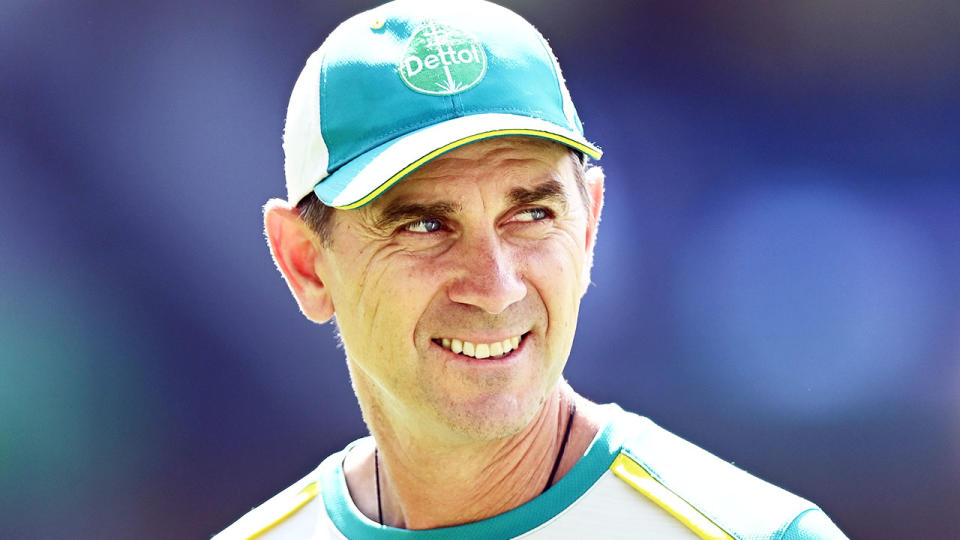 Seen here, Australian men&#39;s cricket coach Justin Langer during a practice session with the Test squad.