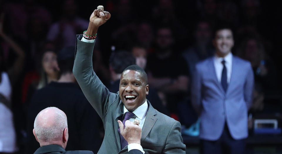 TORONTO, ON- OCTOBER 22  -   Raptors president Masai Ujiri with his ring as the Toronto Raptors open the season against the New Orleans Pelicans at  Scotiabank Arena in Toronto. October 22, 2019.        (Steve Russell/Toronto Star via Getty Images)