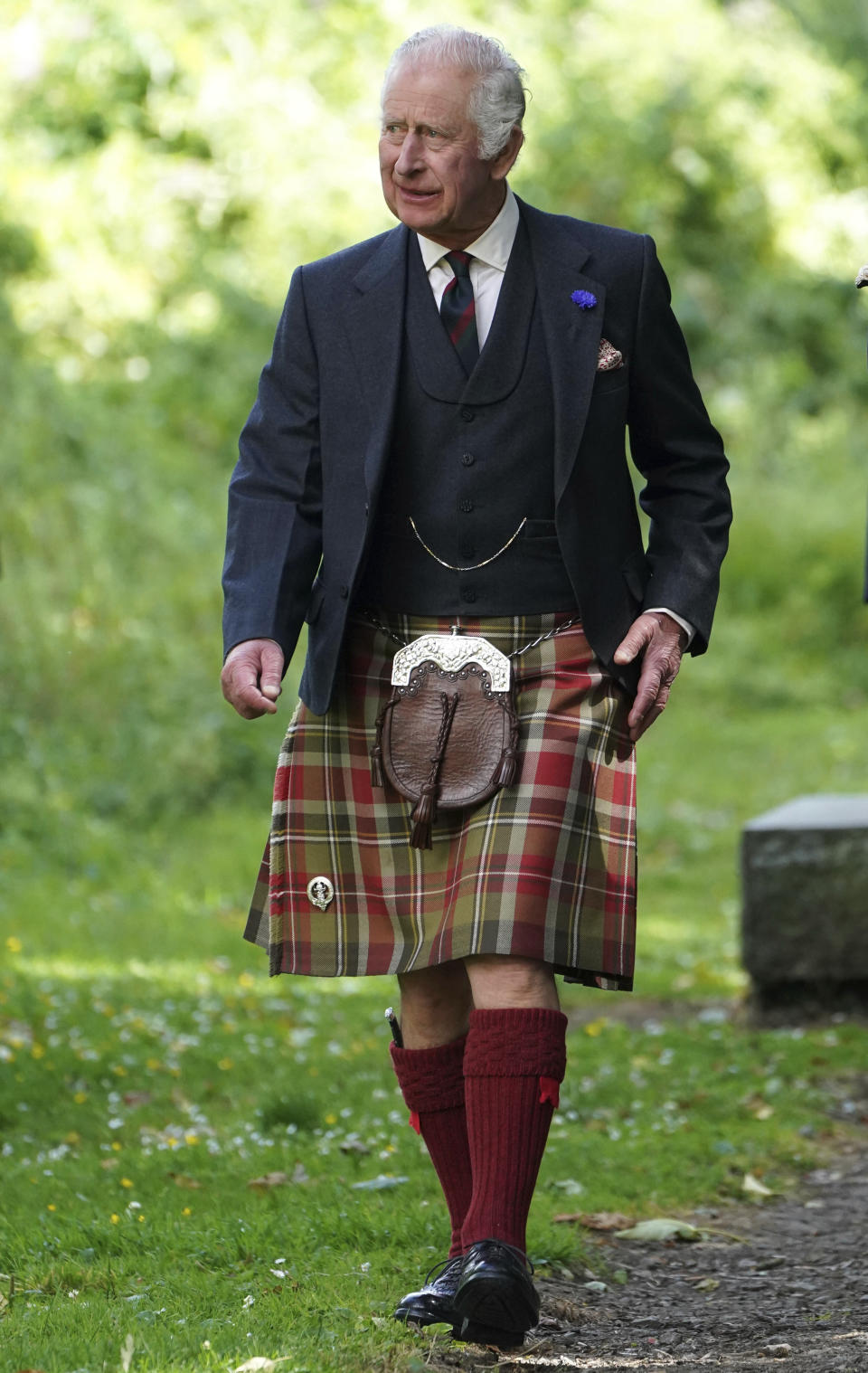 FILE - Britain's King Charles III arrives for his visit to Kinneil House, marking the first Holyrood Week since his coronation, in Edinburgh, Scotland, Monday July 3, 2023. Two months after the lavish coronation of King Charles III at Westminster Abbey in London, Scotland is set to host its own event to mark the new monarch’s accession to the throne. While Charles won’t have a separate coronation Wednesday in Edinburgh, the festivities will include a crown, horse-drawn carriages, mounted cavalry and a flyover by the Red Arrows, the Royal Air Force’s aerobatic display team. (Andrew Milligan/Pool Photo via AP, File)