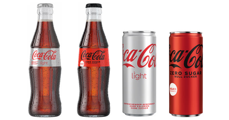 Cola Zero und Cola Light kommen in neuem Design daher - und bei der Cola Zero Sugar hat sich zudem die Rezeptur verändert (Bild: Coca-Cola Company)