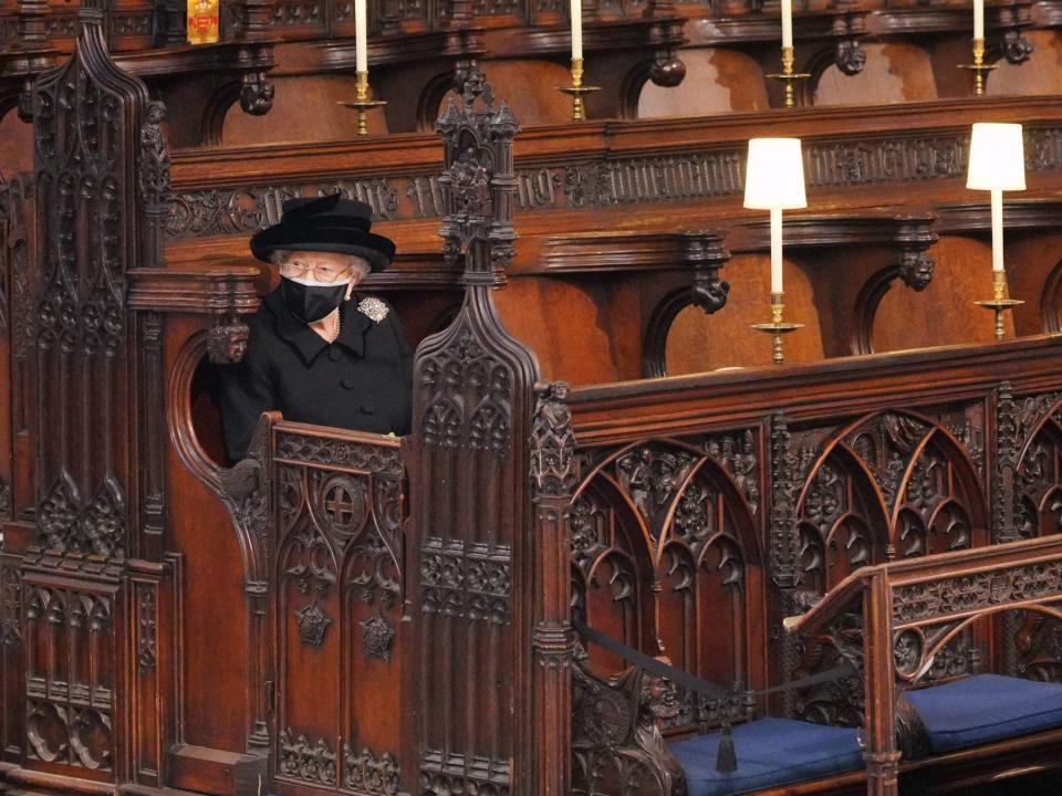 <p>The Queen attending the funeral of her husband of 73 years, the late Duke of Edinburgh</p> (Getty)