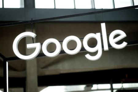 FILE PHOTO: The Google logo is seen at the "Station F" start up campus in Paris, France, February 15, 2018. REUTERS/Benoit Tessier/File Photo