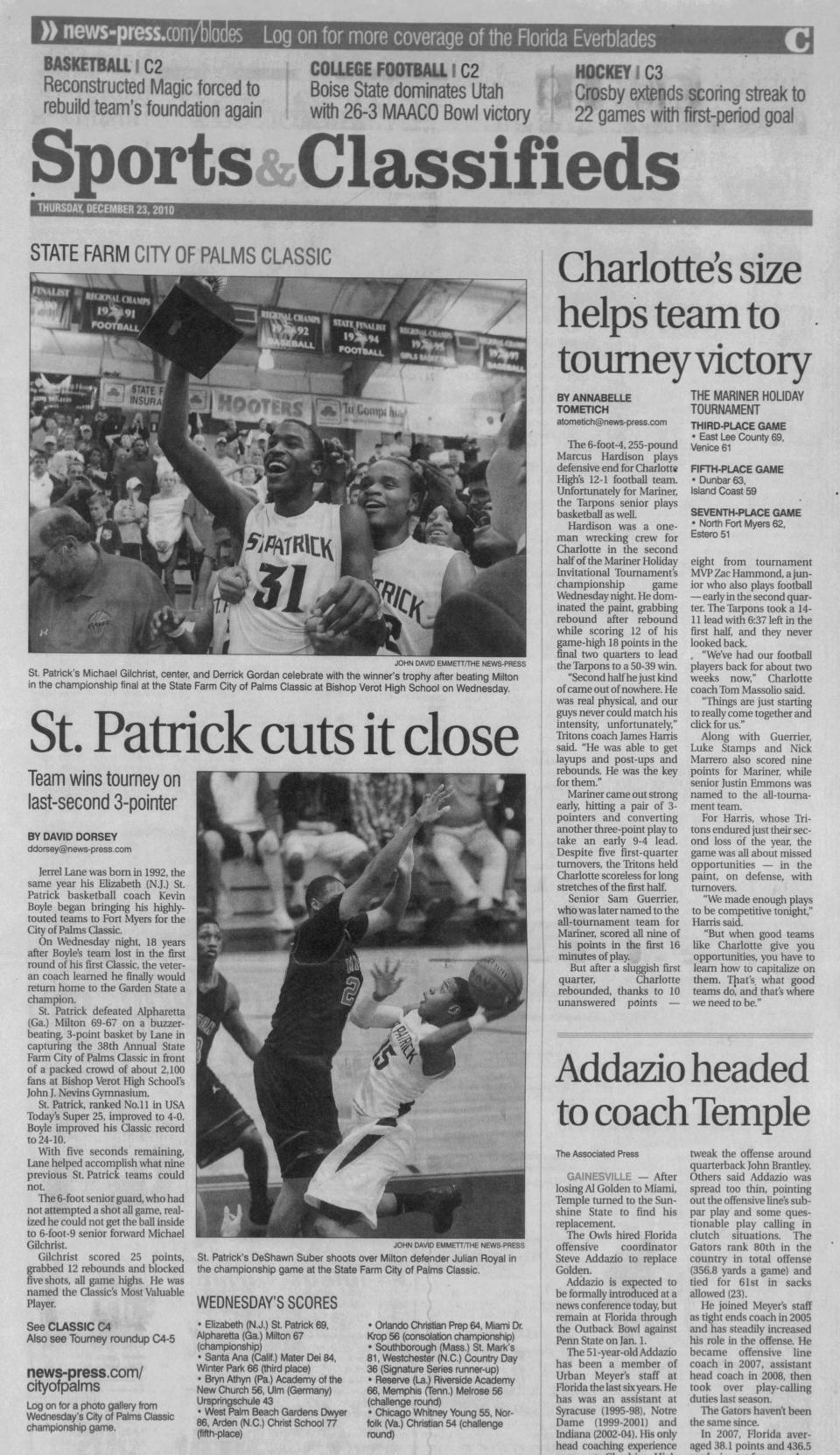 The News-Press cover for the 2010 championship game.