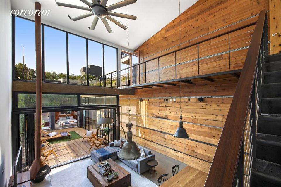 Living room of Steve Burns’ Brooklyn home.