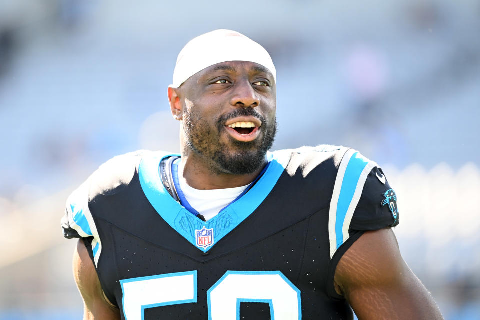 Linebacker Justin Houston started the season with the <a class="link " href="https://sports.yahoo.com/nfl/teams/carolina/" data-i13n="sec:content-canvas;subsec:anchor_text;elm:context_link" data-ylk="slk:Carolina Panthers;sec:content-canvas;subsec:anchor_text;elm:context_link;itc:0">Carolina Panthers</a>. Bob Donnan-USA TODAY Sports