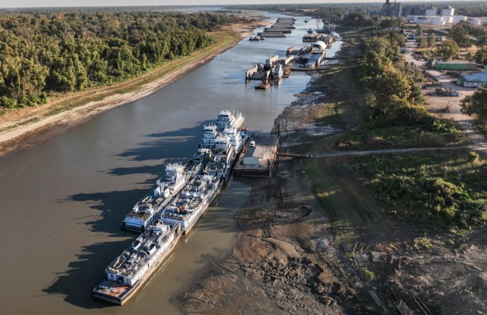 Barges along the Mississippi River in Greenville, Mississippi on Saturday (EPA)