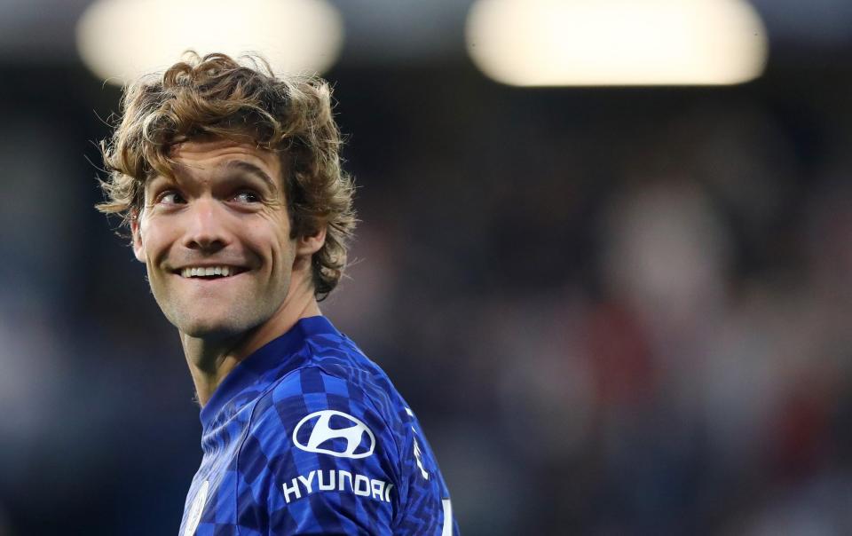 Marcos Alonso of Chelsea FC smiles during the Premier League match between Chelsea and Aston Villa at Stamford Bridge on September 11, 2021 in London, England. - GETTY IMAGES