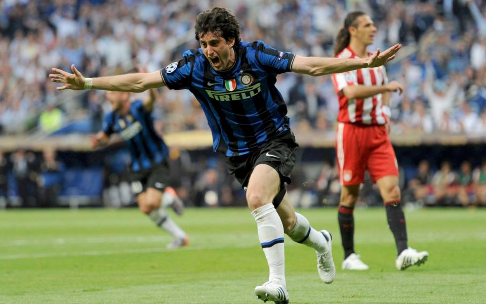 Inter Milan's Diego Milito celebrates scoring against Bayern Munich during their Champions League final - reuters