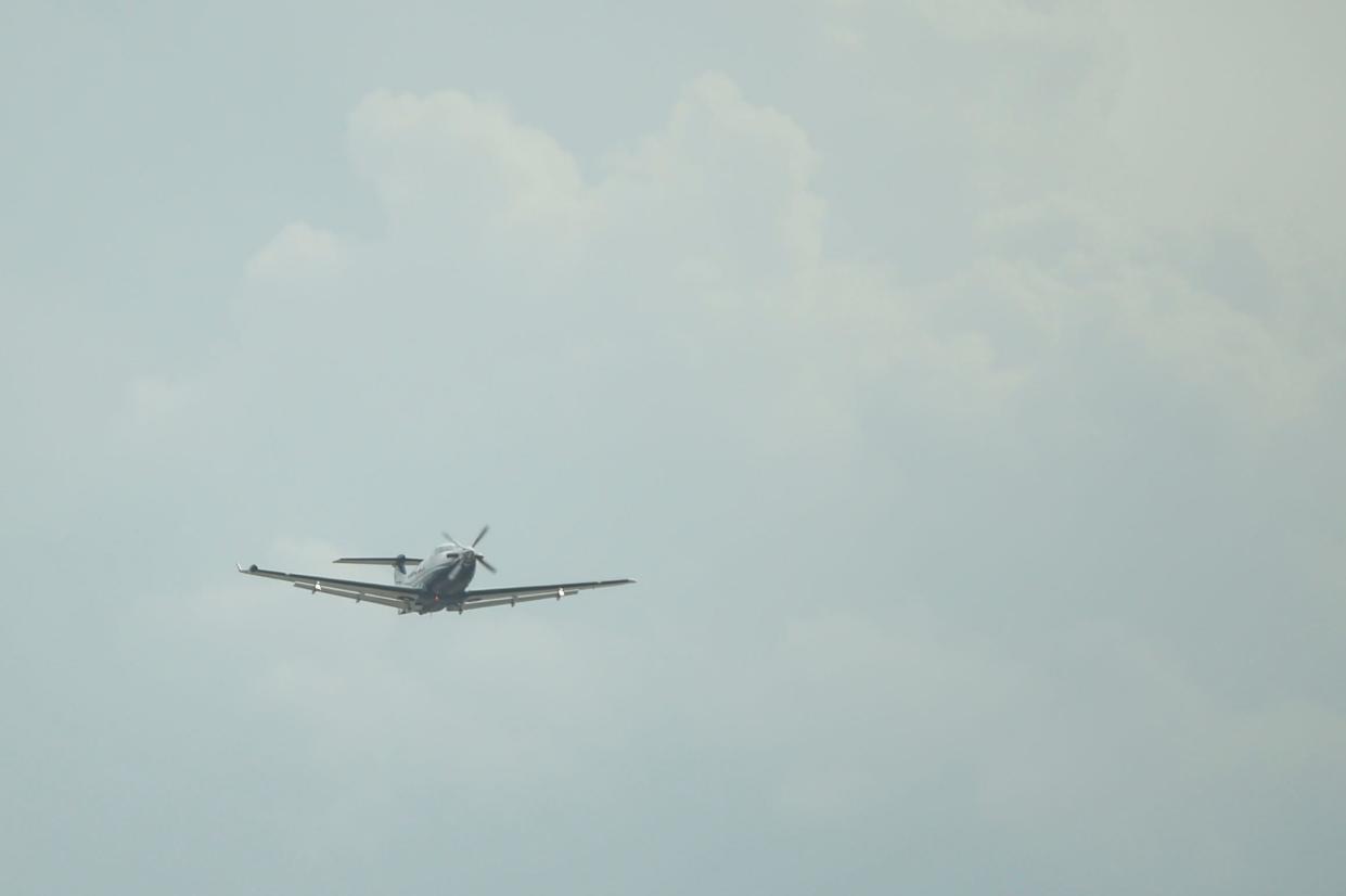 FILE - A plane takes off from the Augusta Regional Airport on Friday, Feb. 24, 2023. Many of these will be taking off and landing at the airport before, during and after the Masters Tournament.