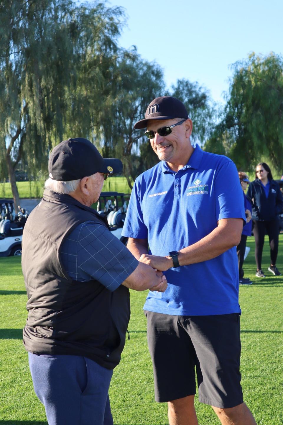 Dan Martinez, golf tournament coordinator, greets golfers as they arrive at the Riverside County Foundation on Aging's 11th annual Charity Golf Tournament on Nov. 11, 2023.