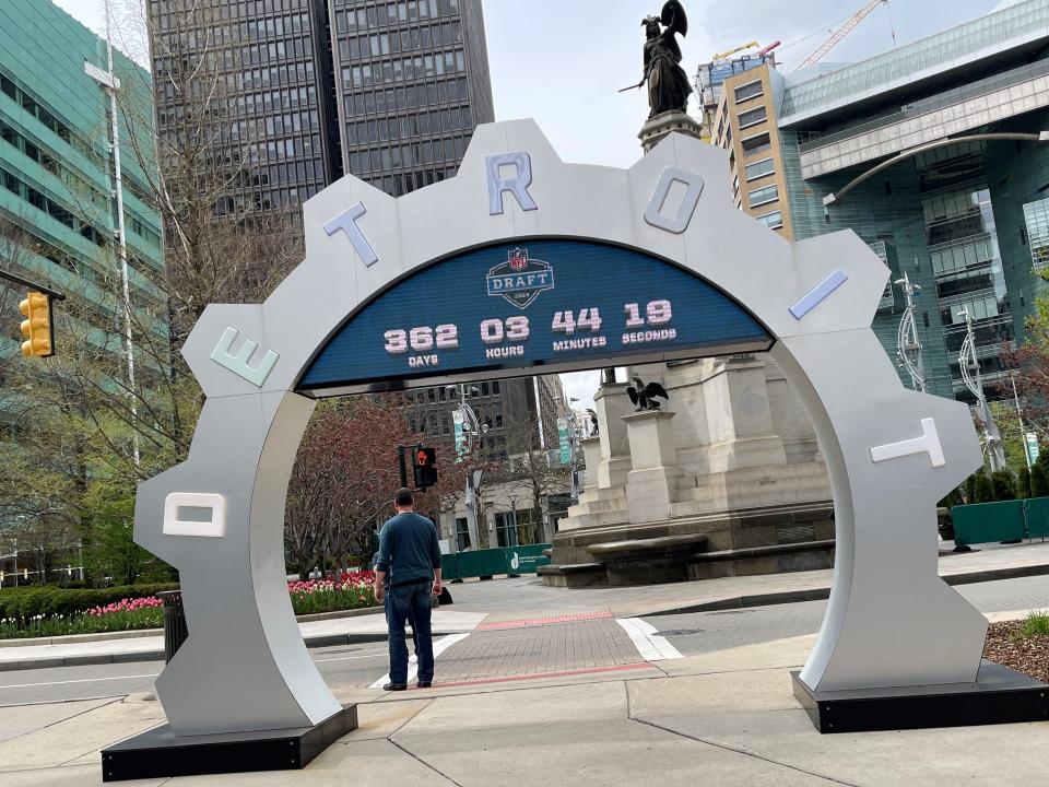 It's less than a year until the 2024 NFL draft will be held in Detroit (April 25-27, 2024), as the countdown clock at Campus Martius on Woodward Ave. (looking north) showed on Saturday, April 29, 2023.