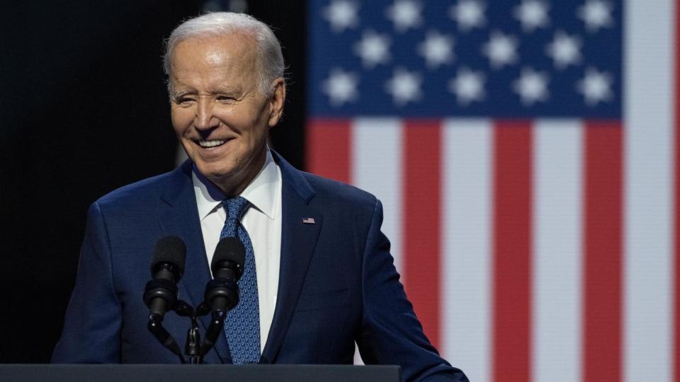 PHOTO: President Joe Biden speaks during an event honoring the legacy of Senator John McCain at the Tempe Center For The Arts in Tempe, Ariz., Sept. 28, 2023.  (Caitlin O'Hara/Bloomberg via Getty Images, FILE)