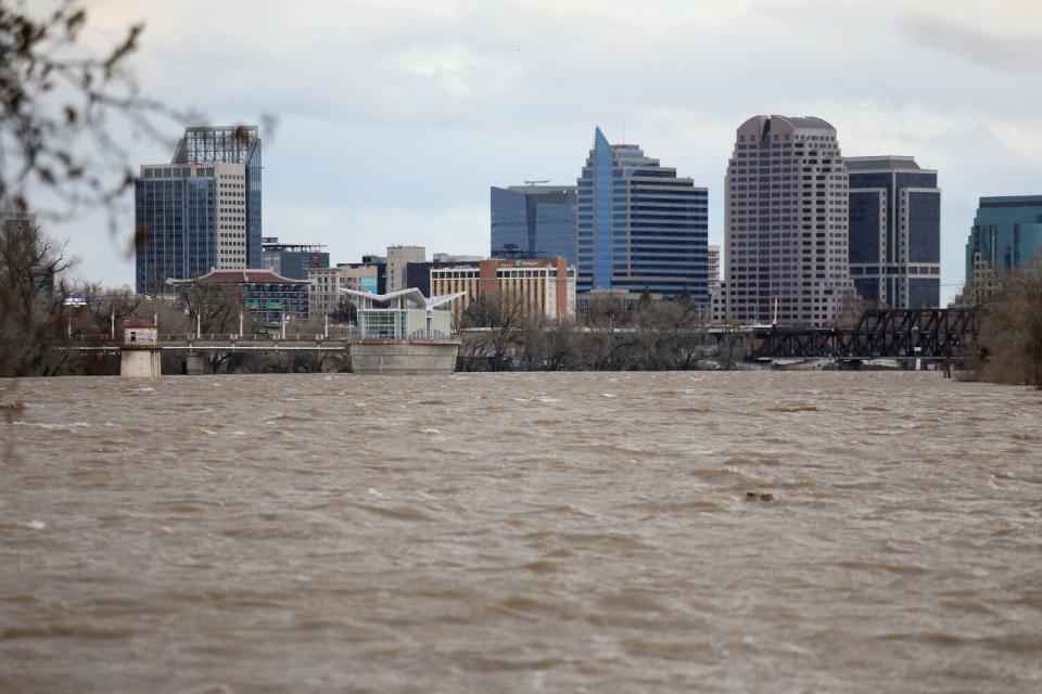 Downtown Sacramento, seen from a homeless encampment on Bannon Island.