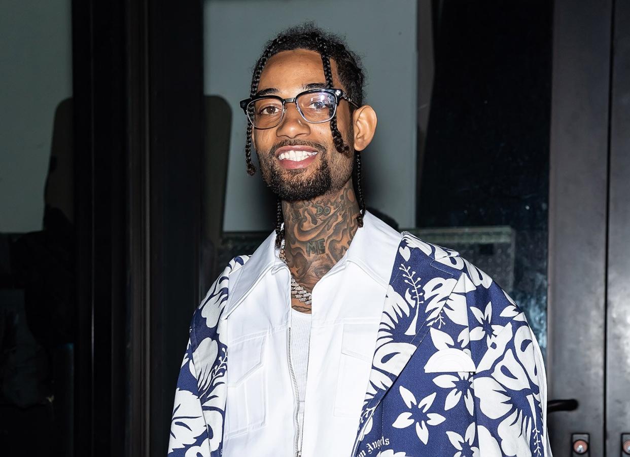 PnB Rock is seen arriving to the Palm Angels Fashion Show