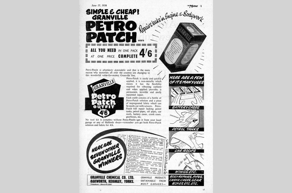 <p>Whether your battery, gearbox, fuel tank or roof is leaking, it seemed that the answer was to bodge it with a Granville Petro Patch. We're seriously intrigued that a Petro Patch can fix a problematic crankcase…</p>