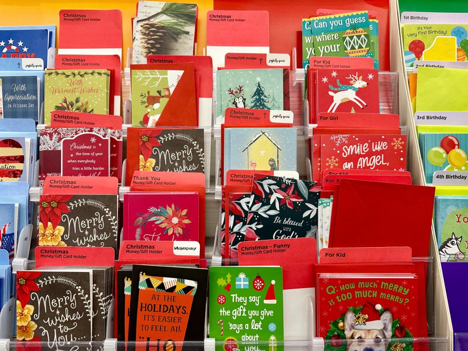 Holiday cards at Dollar Tree.