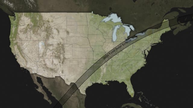 The path of the April 8, 2024 total solar eclipse over North America.