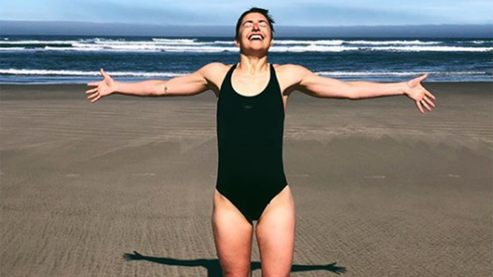 Former Australia Prime Minister Tony Abbott Frances Abbott is absolutely living her best life in a black swimsuit on the beach in Newport Oregon 