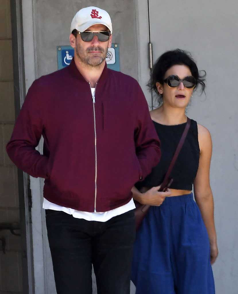 Jon Hamm and Jenny Slate leave the Cinerama Dome together on June 10