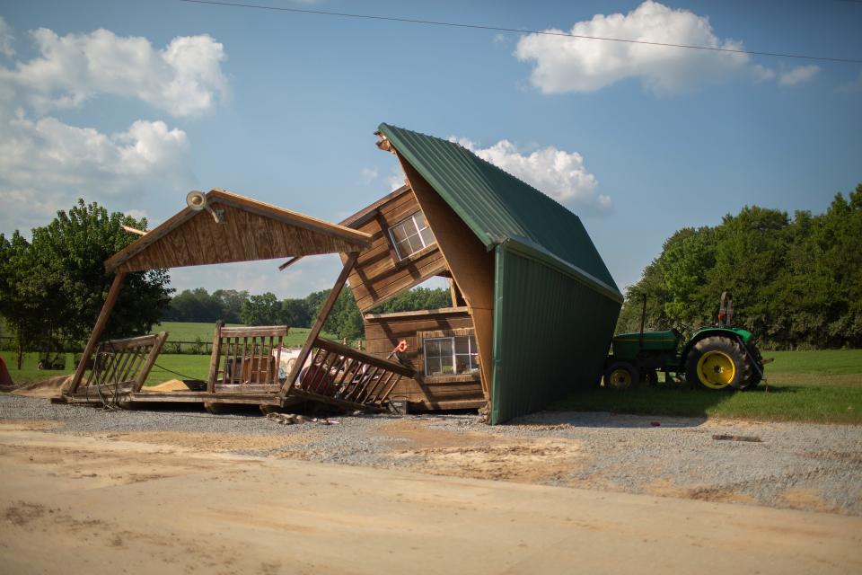 Floodwater destroyed a toolshed located at the mental health and addiction recovery center the Ranch Tennessee near Nunnelly, Tenn., on Tuesday, Aug. 24, 2021.