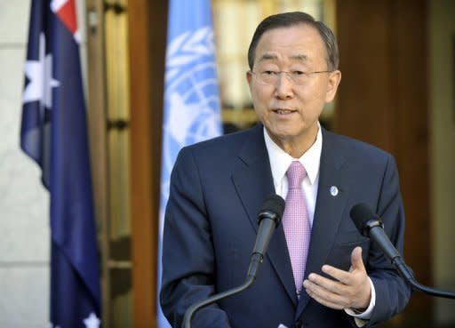 UN Secretary-General Ban Ki-moon, seen here on September 3, has vowed to the leader of Kiribati, a low-lying Pacific nation threatened by rising seas, to keep pressing for "real results" against climate change