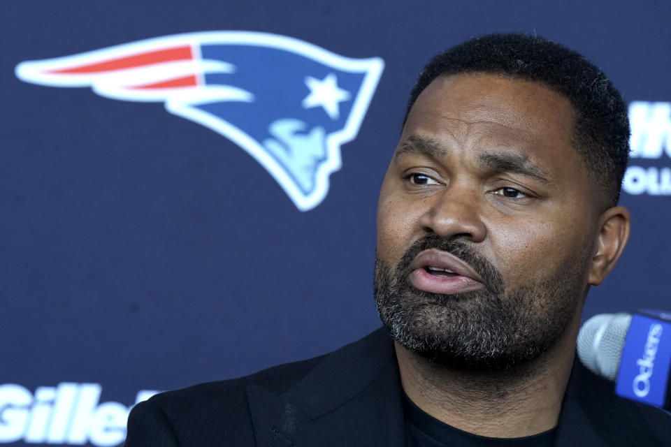 Newly-named New England Patriots head coach Jerod Mayo faces reporters, Wednesday, Jan. 17, 2024, during an NFL football news conference, in Foxborough, Mass. Mayo succeeds Bill Belichick as the franchise's 15th head coach. (AP Photo/Steven Senne)